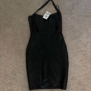 Bella Black One-Shoulder Midi Bodycon Dress